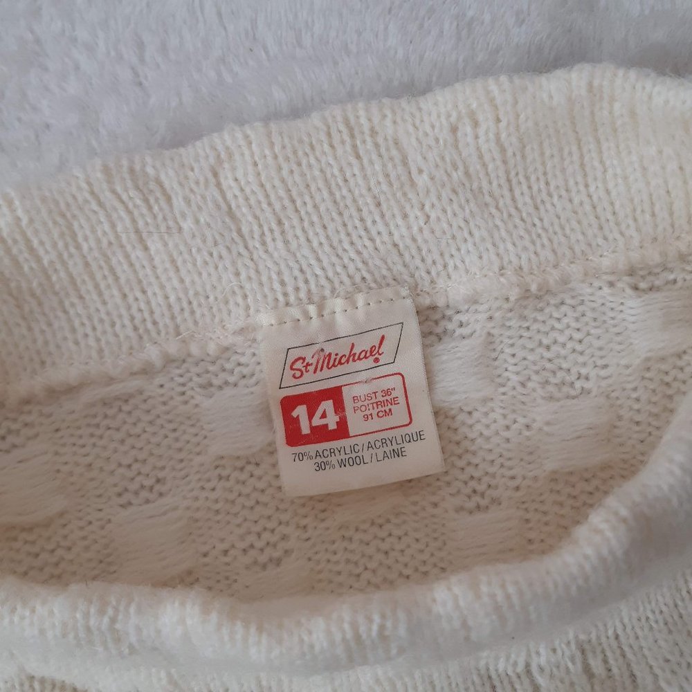 St Michael | Cream Pattern Mock-Neck Wool Sweater - Picture 3 of 6